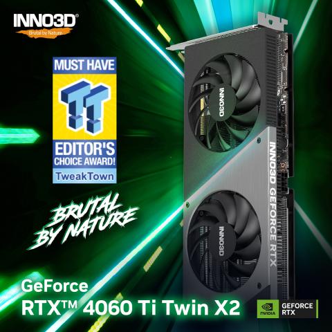  INNO3D GEFORCE RTX 4060 TI 8GB TWIN X2 GETS RECOMMENDED AWARD FROM TWEAKTOWN!